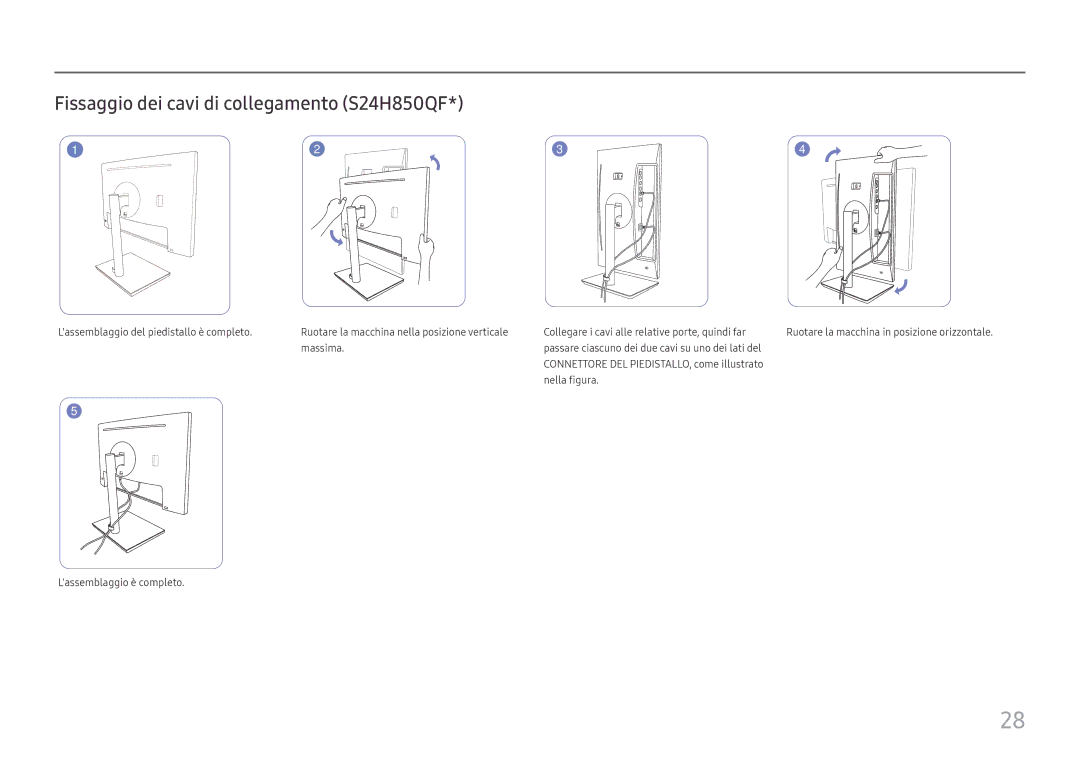 Samsung LS27H850QFUXEN, LS24H850QFUXEN manual Fissaggio dei cavi di collegamento S24H850QF 