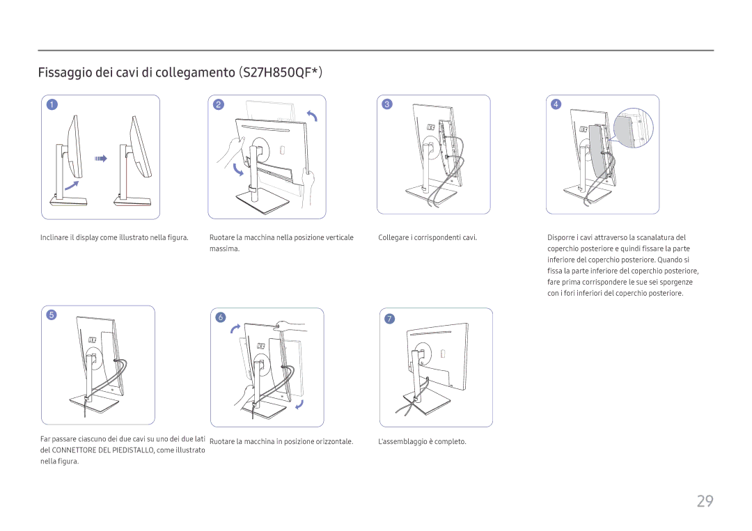 Samsung LS24H850QFUXEN, LS27H850QFUXEN manual Fissaggio dei cavi di collegamento S27H850QF 