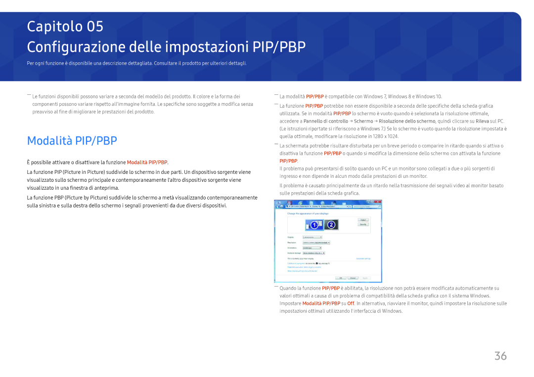 Samsung LS27H850QFUXEN, LS24H850QFUXEN manual Configurazione delle impostazioni PIP/PBP, Modalità PIP/PBP 