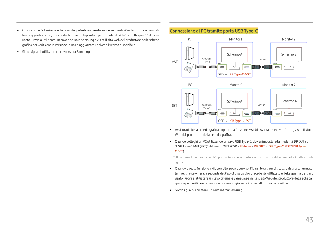 Samsung LS24H850QFUXEN, LS27H850QFUXEN manual Connessione al PC tramite porta USB Type-C, OSD → USB Type-CSST 