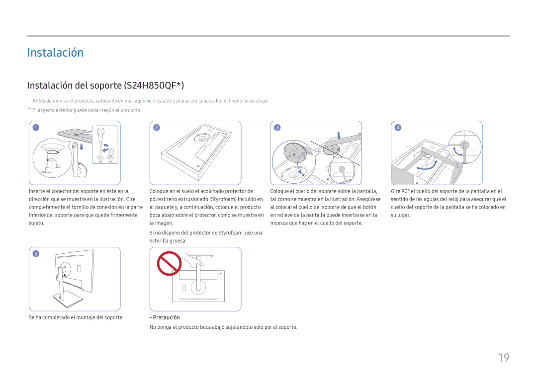 Samsung LS24H850QFUXEN, LS27H850QFUXEN manual Instalación del soporte S24H850QF 