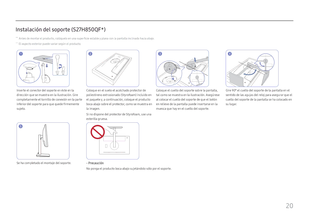 Samsung LS27H850QFUXEN, LS24H850QFUXEN manual Instalación del soporte S27H850QF 