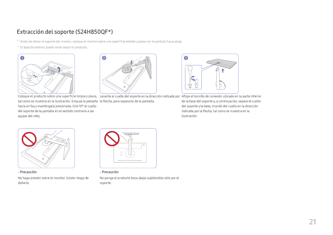 Samsung LS24H850QFUXEN, LS27H850QFUXEN manual Extracción del soporte S24H850QF 