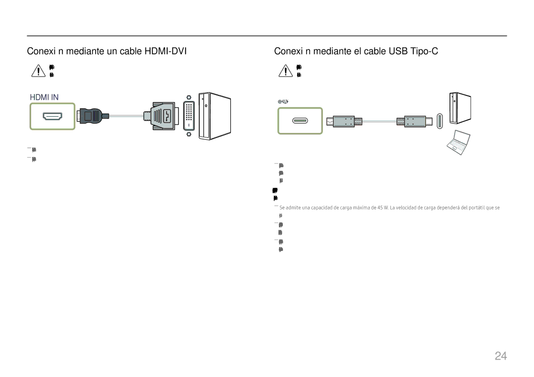 Samsung LS27H850QFUXEN, LS24H850QFUXEN manual Conexión mediante un cable HDMI-DVI, Conexión mediante el cable USB Tipo-C 