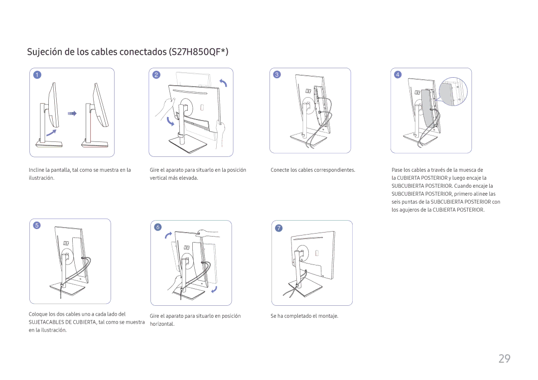 Samsung LS24H850QFUXEN, LS27H850QFUXEN manual Sujeción de los cables conectados S27H850QF 