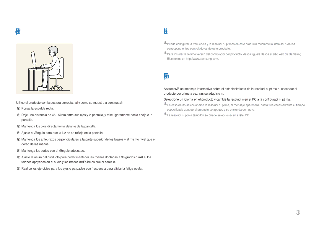 Samsung LS24H850QFUXEN, LS27H850QFUXEN Postura correcta para utilizar el producto, Establecimiento de la resolución óptima 