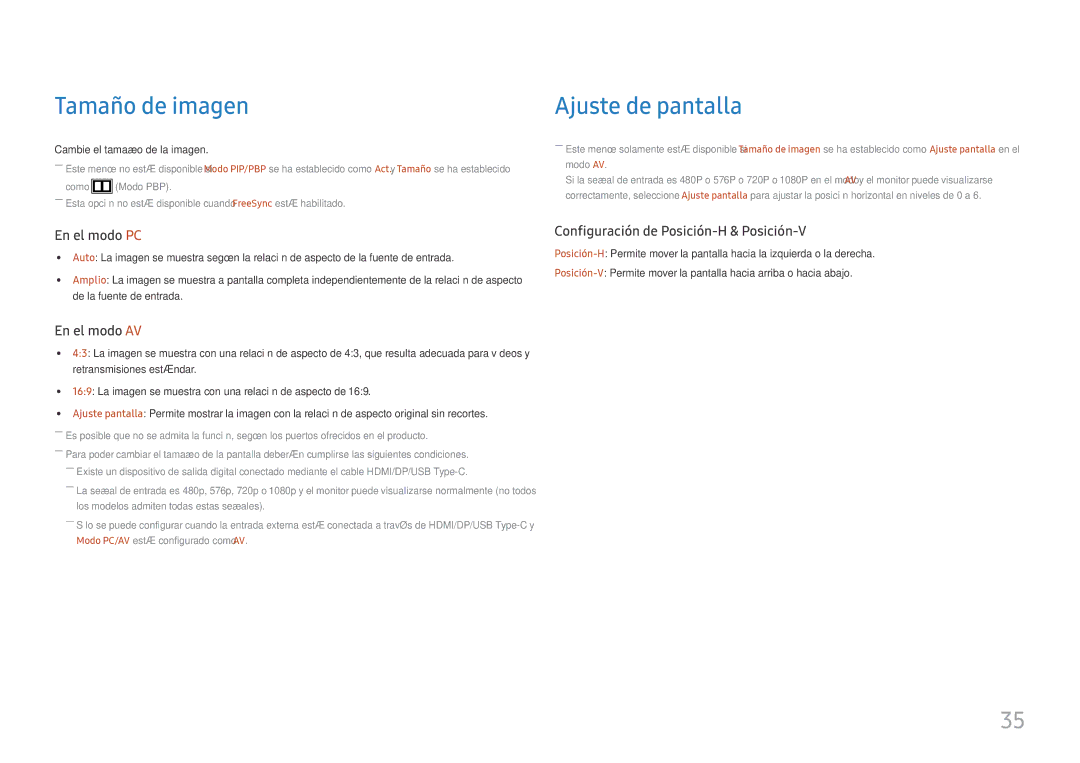 Samsung LS24H850QFUXEN, LS27H850QFUXEN manual Tamaño de imagen, Ajuste de pantalla 