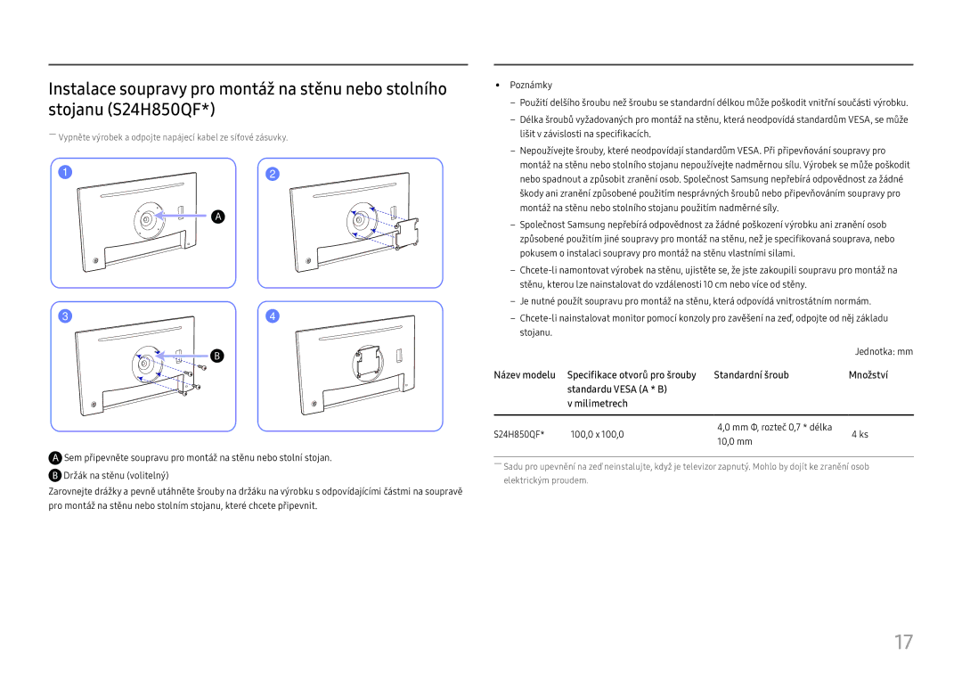 Samsung LS24H850QFUXEN, LS27H850QFUXEN manual ――Vypněte výrobek a odpojte napájecí kabel ze síťové zásuvky 