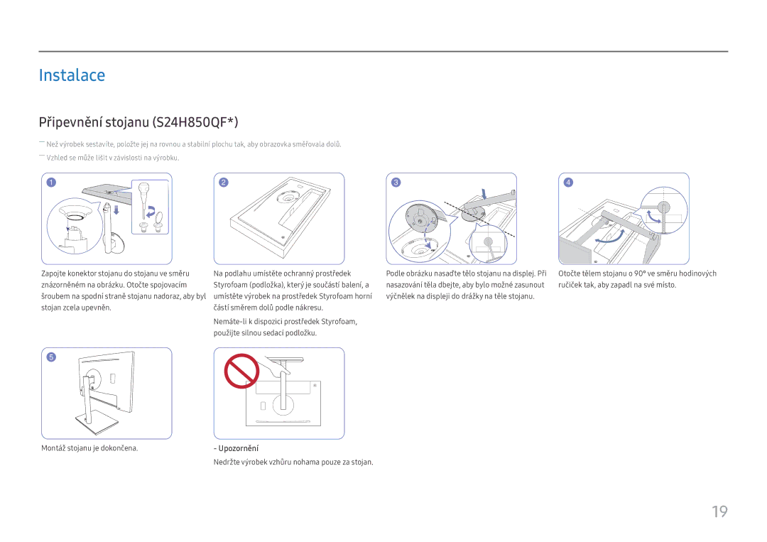 Samsung LS24H850QFUXEN, LS27H850QFUXEN manual Instalace, Připevnění stojanu S24H850QF 