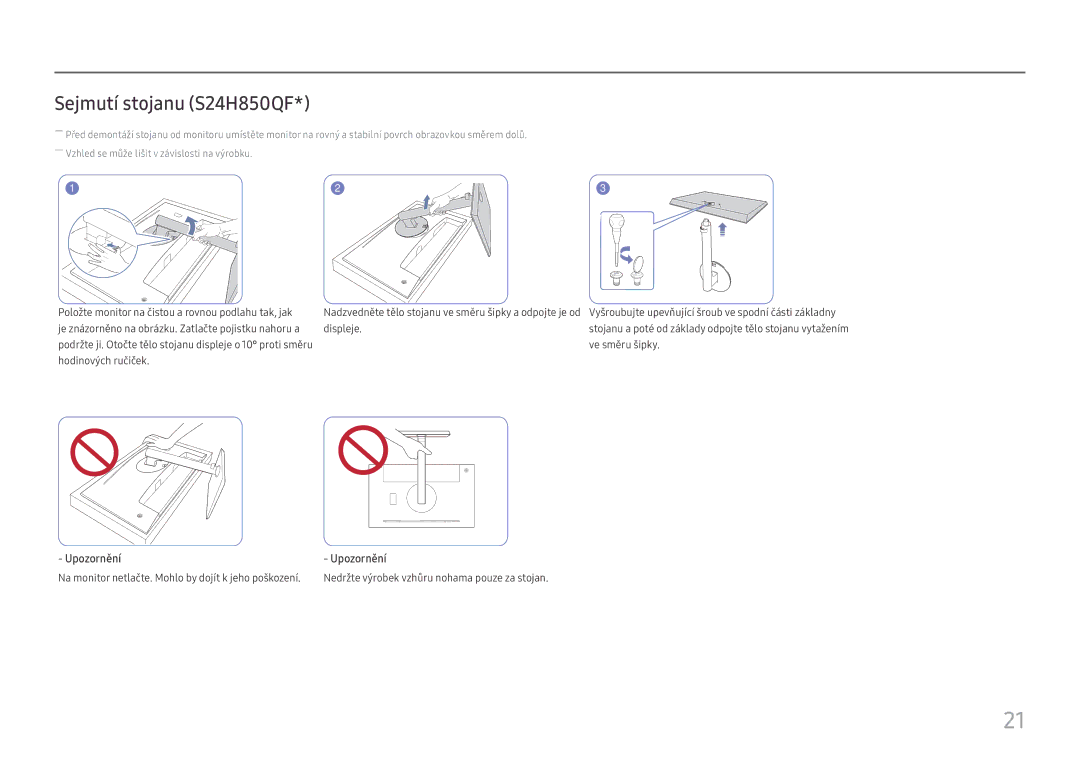 Samsung LS24H850QFUXEN, LS27H850QFUXEN manual Sejmutí stojanu S24H850QF 