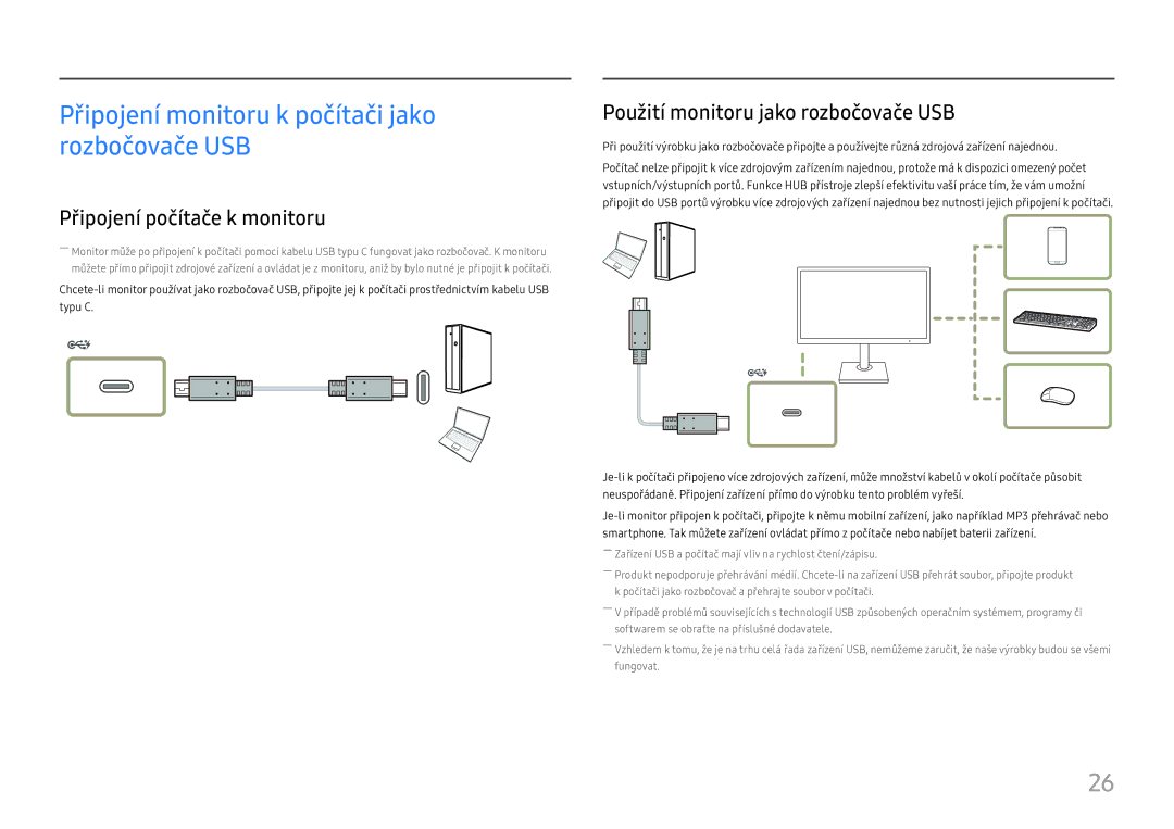 Samsung LS27H850QFUXEN, LS24H850QFUXEN Připojení monitoru k počítači jako rozbočovače USB, Připojení počítače k monitoru 