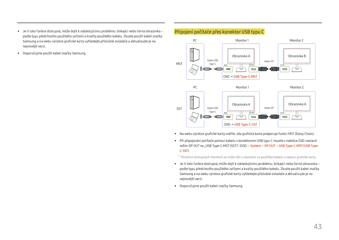 Samsung LS24H850QFUXEN, LS27H850QFUXEN manual Připojení počítače přes konektor USB typu C, OSD → USB Type-CSST 