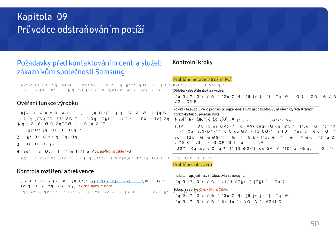 Samsung LS27H850QFUXEN manual Průvodce odstraňováním potíží, Ověření funkce výrobku, Kontrola rozlišení a frekvence 