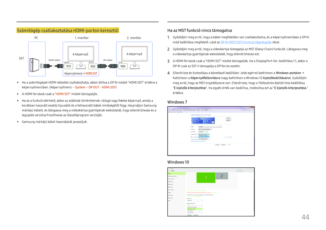 Samsung LS27H850QFUXEN, LS24H850QFUXEN Számítógép csatlakoztatása HDMI-porton keresztül, Ha az MST funkció nincs támogatva 