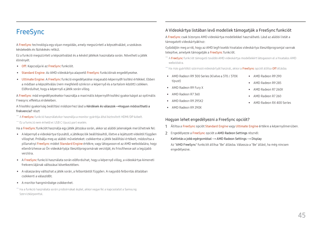 Samsung LS24H850QFUXEN, LS27H850QFUXEN manual FreeSync, Kattintás a jobb egérgombbal AMD Radeon Settings Display 