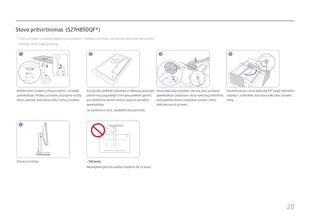 Samsung LS27H850QFUXEN manual Stovo pritvirtinimas S27H850QF 