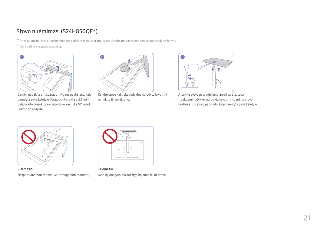 Samsung LS27H850QFUXEN manual Stovo nuėmimas S24H850QF 