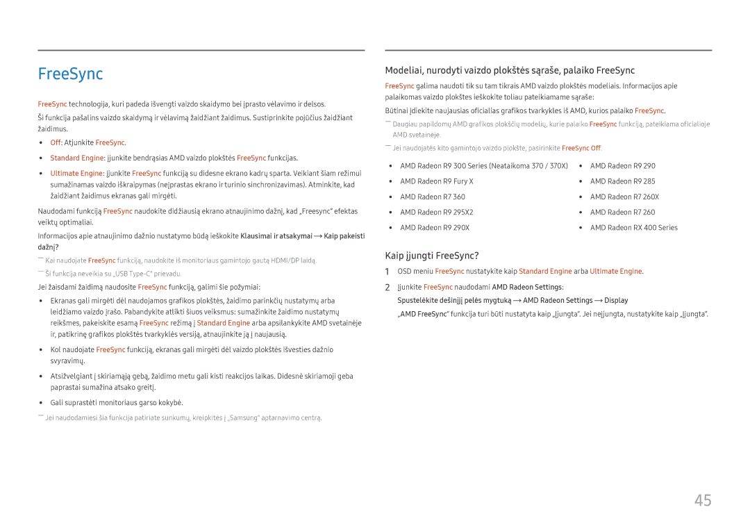 Samsung LS27H850QFUXEN manual Modeliai, nurodyti vaizdo plokštės sąraše, palaiko FreeSync 