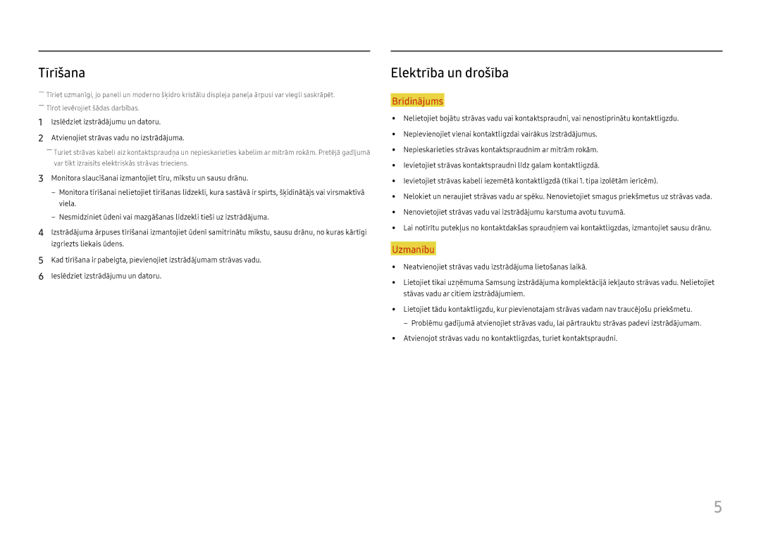 Samsung LS27H850QFUXEN manual Tīrīšana, Elektrība un drošība 