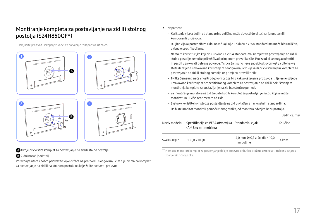 Samsung LS27H850QFUXEN manual U milimetrima 