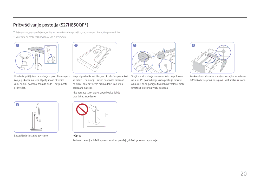 Samsung LS27H850QFUXEN manual Pričvršćivanje postolja S27H850QF 