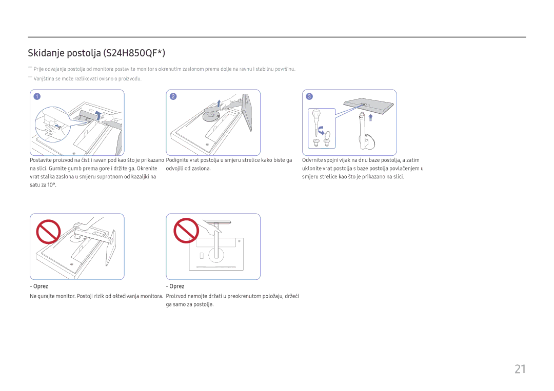 Samsung LS27H850QFUXEN manual Skidanje postolja S24H850QF 