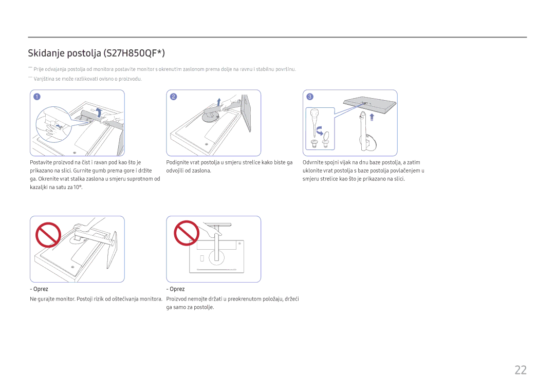 Samsung LS27H850QFUXEN manual Skidanje postolja S27H850QF 