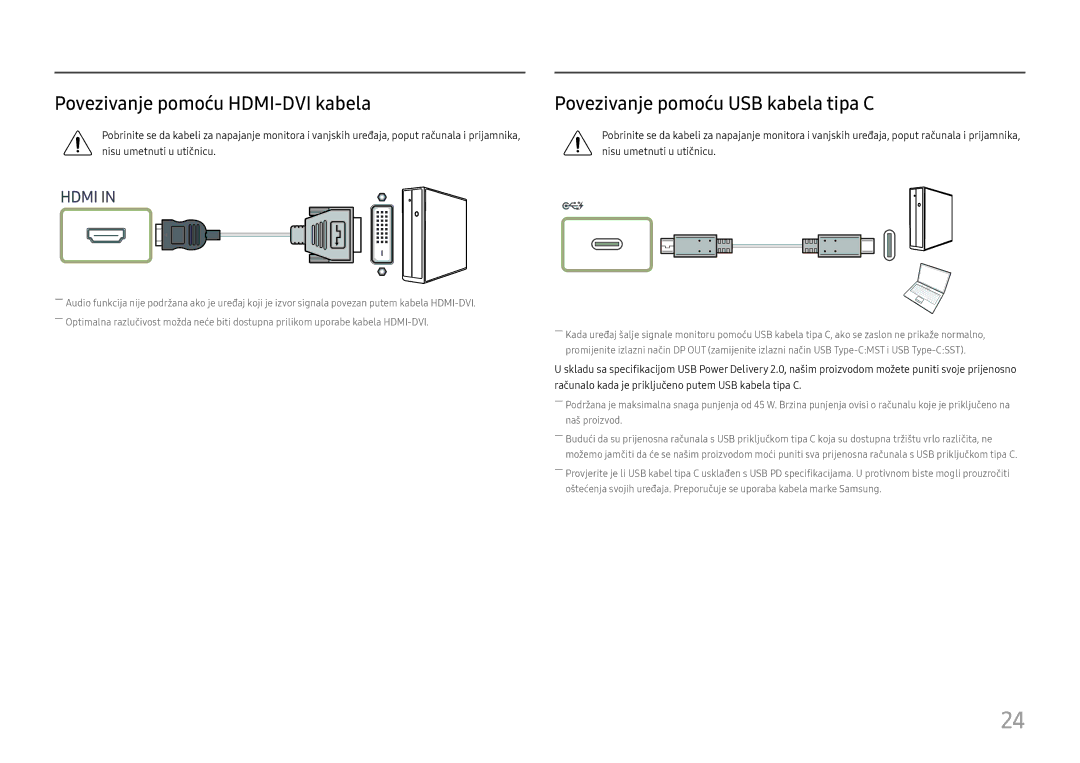 Samsung LS27H850QFUXEN manual Povezivanje pomoću HDMI-DVI kabela, Povezivanje pomoću USB kabela tipa C 