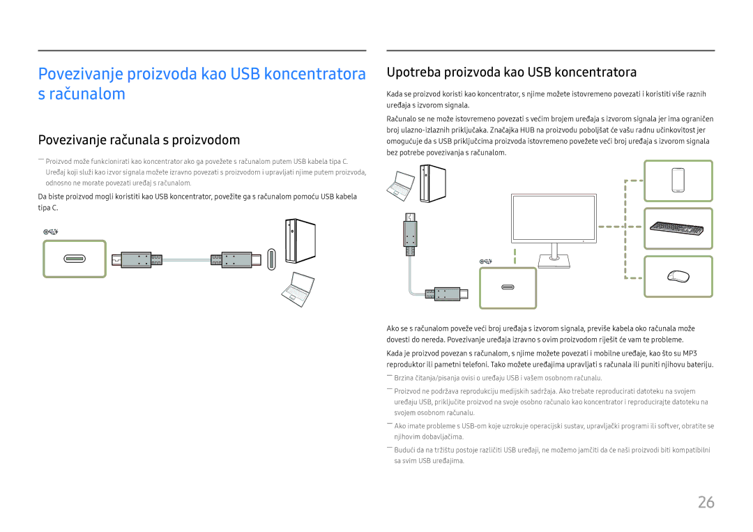 Samsung LS27H850QFUXEN manual Povezivanje proizvoda kao USB koncentratora s računalom, Povezivanje računala s proizvodom 