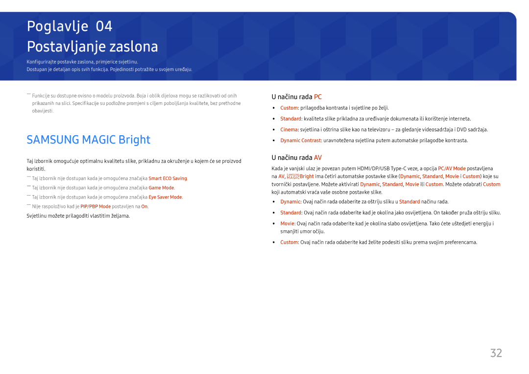 Samsung LS27H850QFUXEN manual Postavljanje zaslona, Samsung Magic Bright 