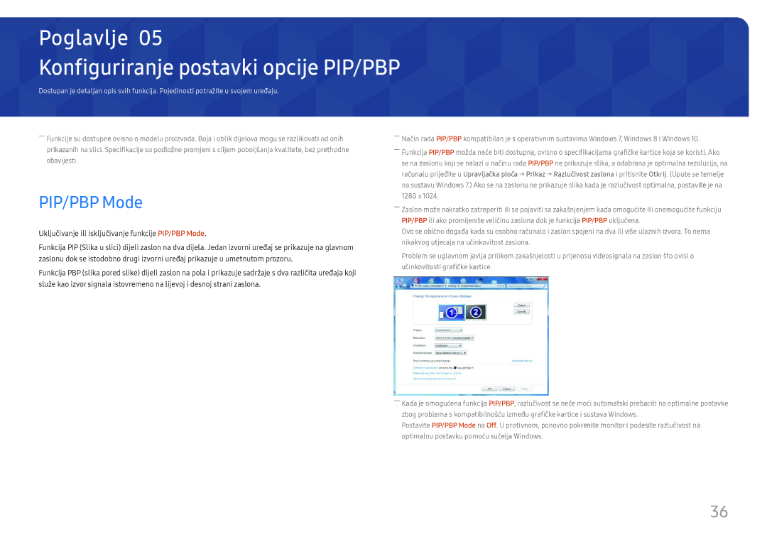 Samsung LS27H850QFUXEN manual Konfiguriranje postavki opcije PIP/PBP, PIP/PBP Mode 