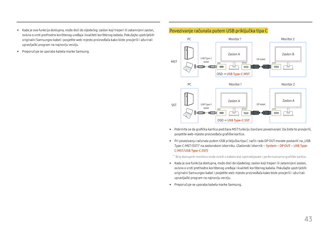 Samsung LS27H850QFUXEN manual Povezivanje računala putem USB priključka tipa C, OSD → USB Type-CSST 