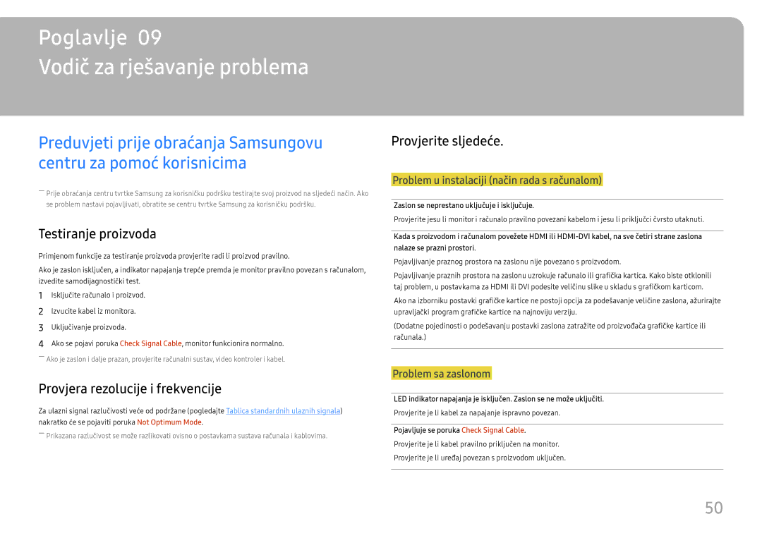 Samsung LS27H850QFUXEN manual Vodič za rješavanje problema, Testiranje proizvoda, Provjera rezolucije i frekvencije 