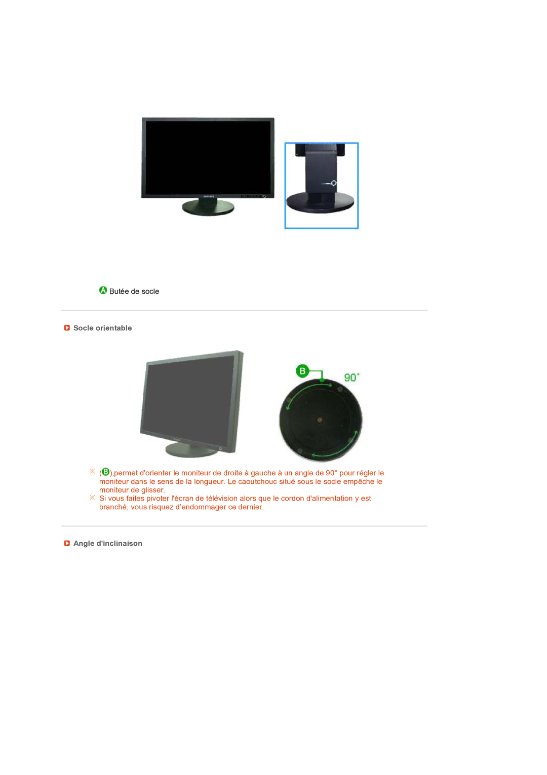 Samsung LS27HUBCBS/EDC, LS27HUBCB/EDC manual Socle orientable, Angle dinclinaison 