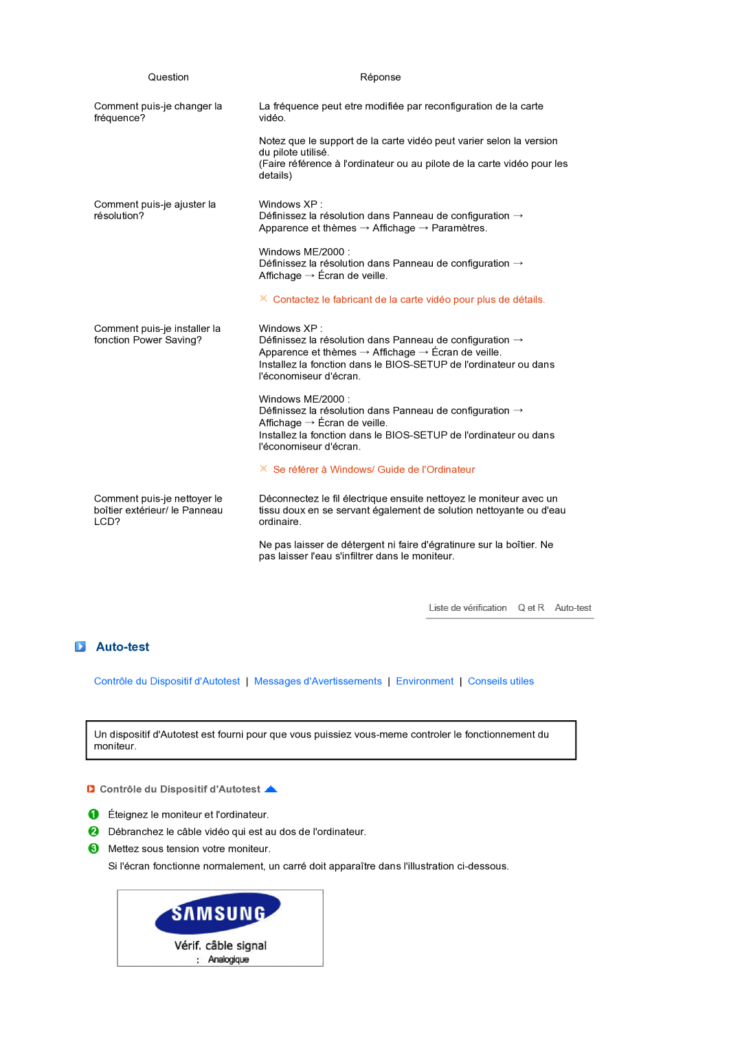 Samsung LS27HUBCB/EDC, LS27HUBCBS/EDC manual Auto-test, Contrôle du Dispositif dAutotest 