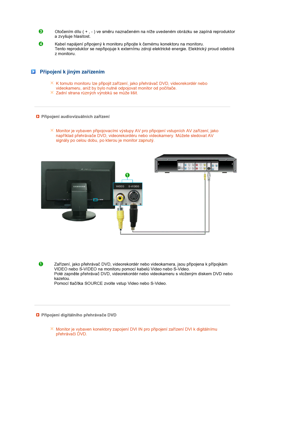 Samsung LS27HUBCBS/EDC, LS27HUBCB/EDC manual Připojení k jiným zařízením, Připojení audiovizuálních zařízení 