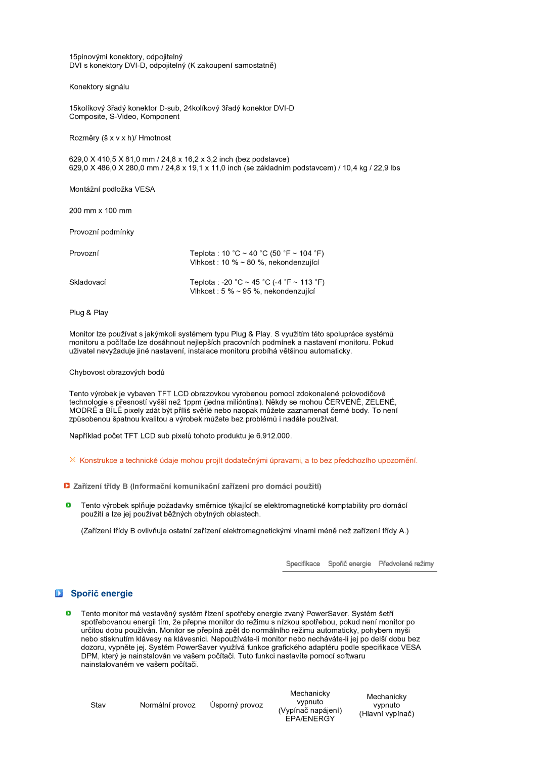 Samsung LS27HUBCBS/EDC, LS27HUBCB/EDC manual Spořič energie, Epa/Energy 