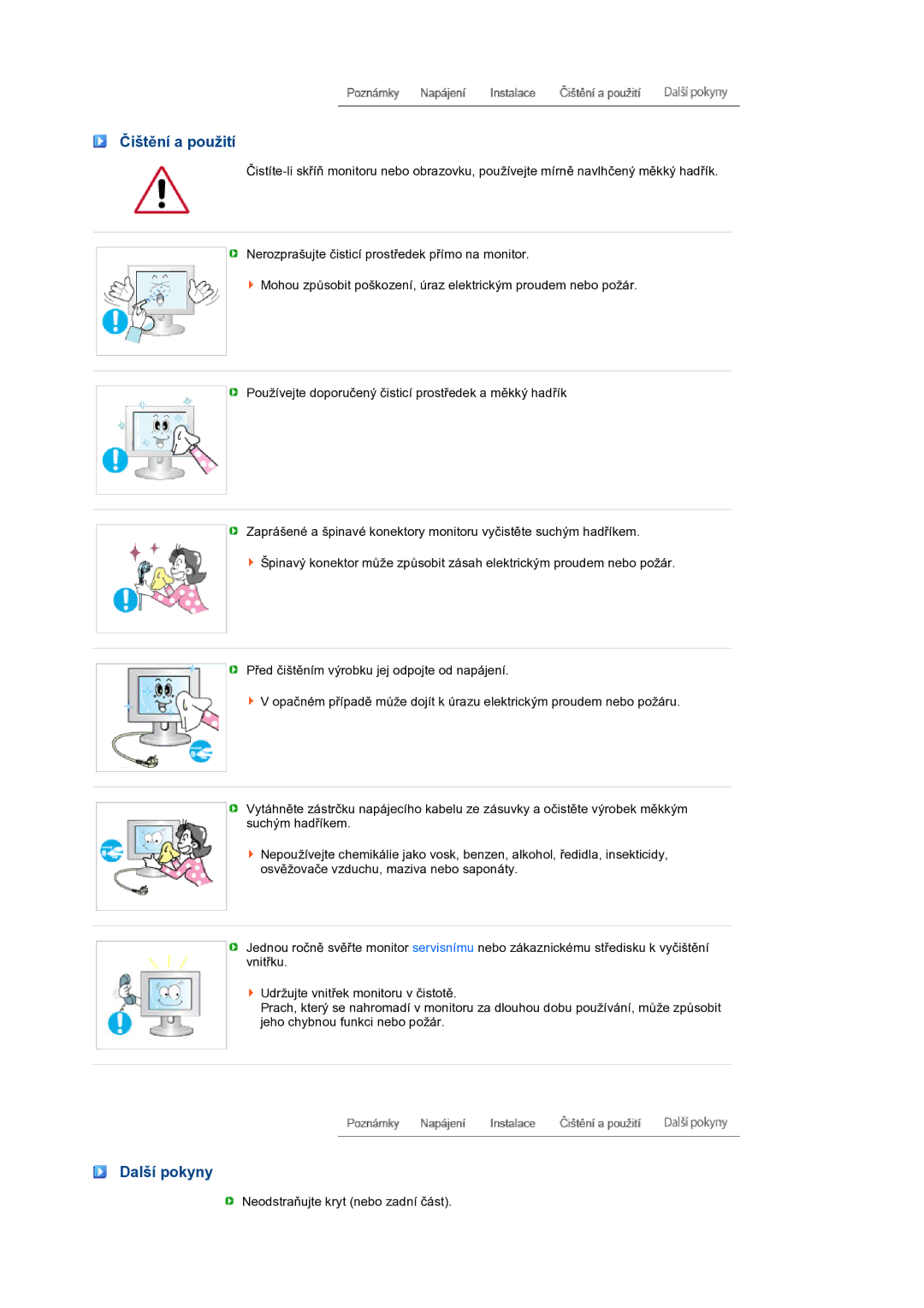 Samsung LS27HUBCB/EDC, LS27HUBCBS/EDC manual Čištění a použití, Další pokyny 