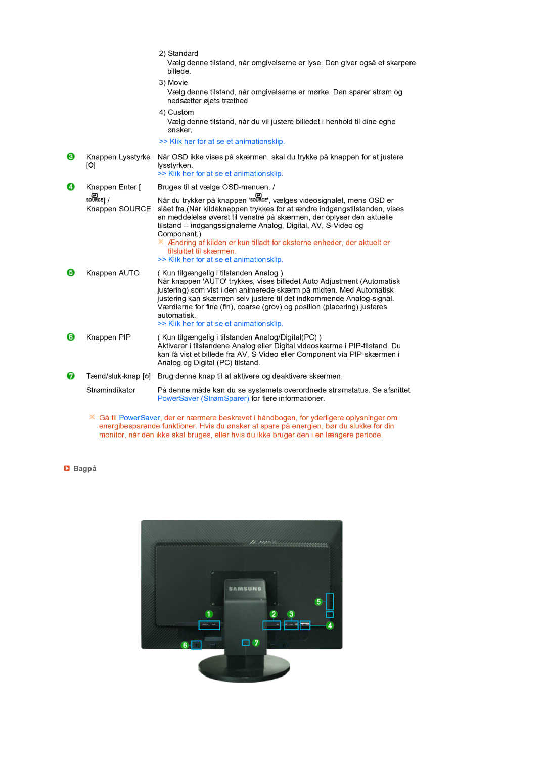 Samsung LS27HUBCBS/EDC, LS27HUBCB/EDC manual Tilsluttet til skærmen, Bagpå 