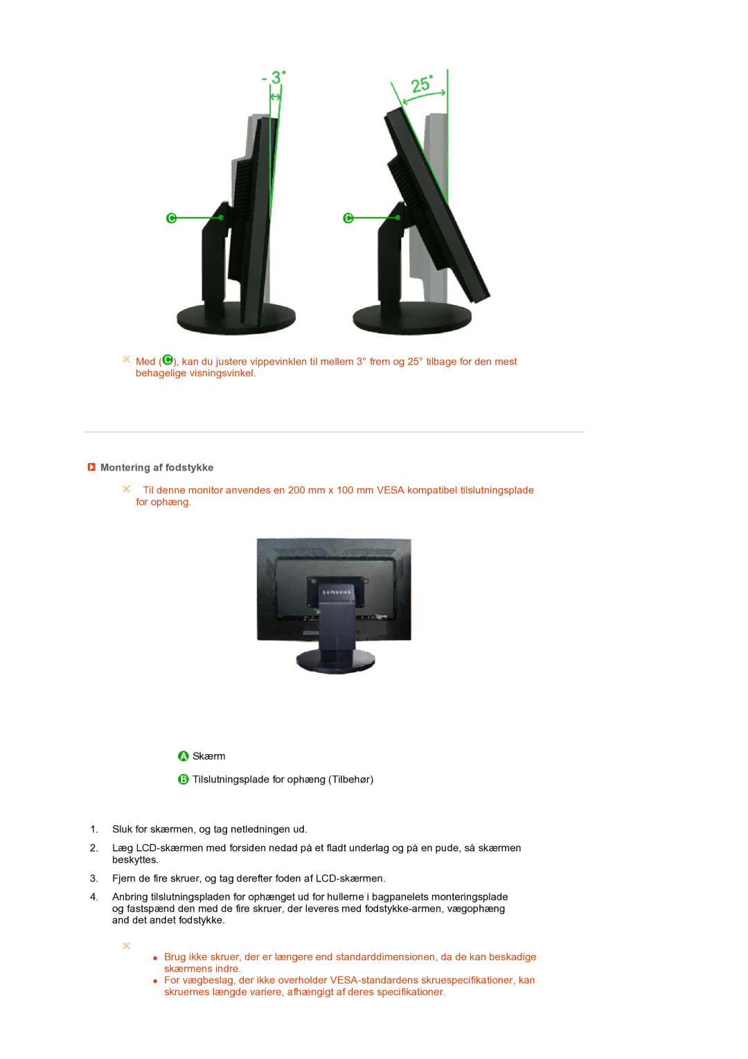 Samsung LS27HUBCB/EDC, LS27HUBCBS/EDC manual Montering af fodstykke 