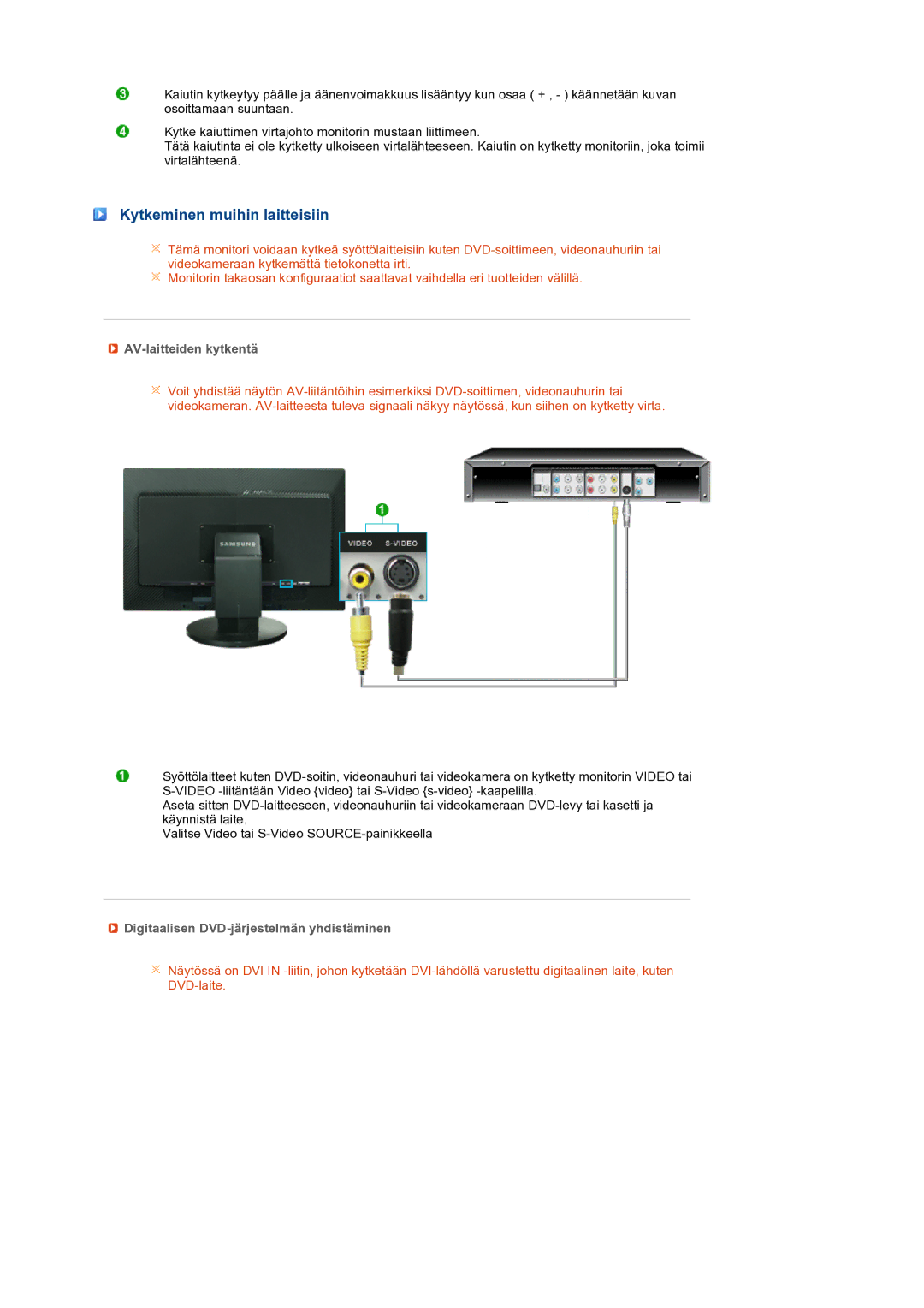 Samsung LS27HUBCBS/EDC Kytkeminen muihin laitteisiin, AV-laitteiden kytkentä, Digitaalisen DVD-järjestelmän yhdistäminen 