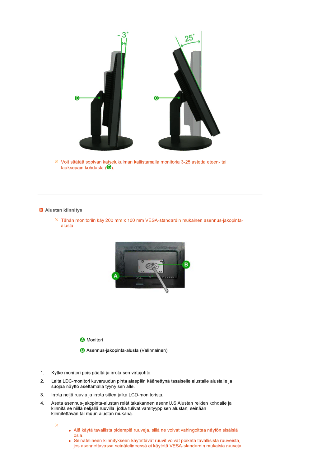 Samsung LS27HUBCB/EDC, LS27HUBCBS/EDC manual Alustan kiinnitys 