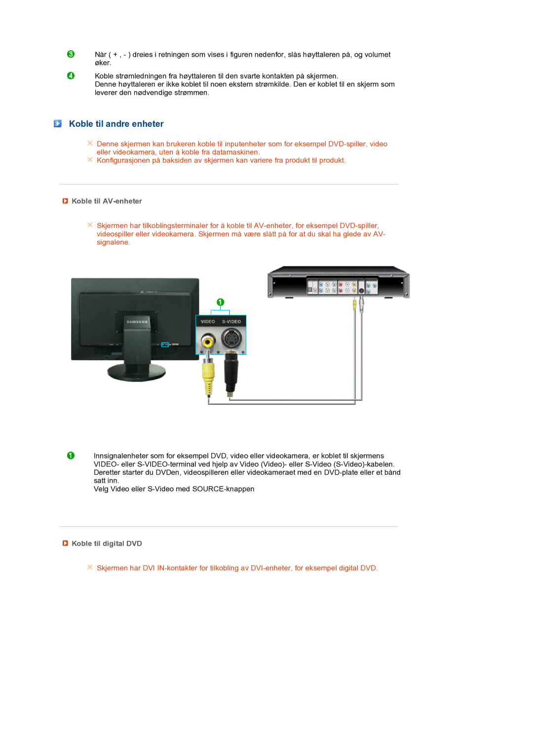 Samsung LS27HUBCBS/EDC, LS27HUBCB/EDC manual Koble til andre enheter, Koble til AV-enheter, Koble til digital DVD 