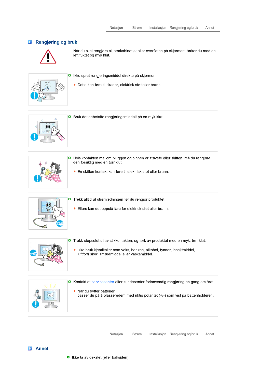 Samsung LS27HUBCB/EDC, LS27HUBCBS/EDC manual Rengjøring og bruk, Annet 