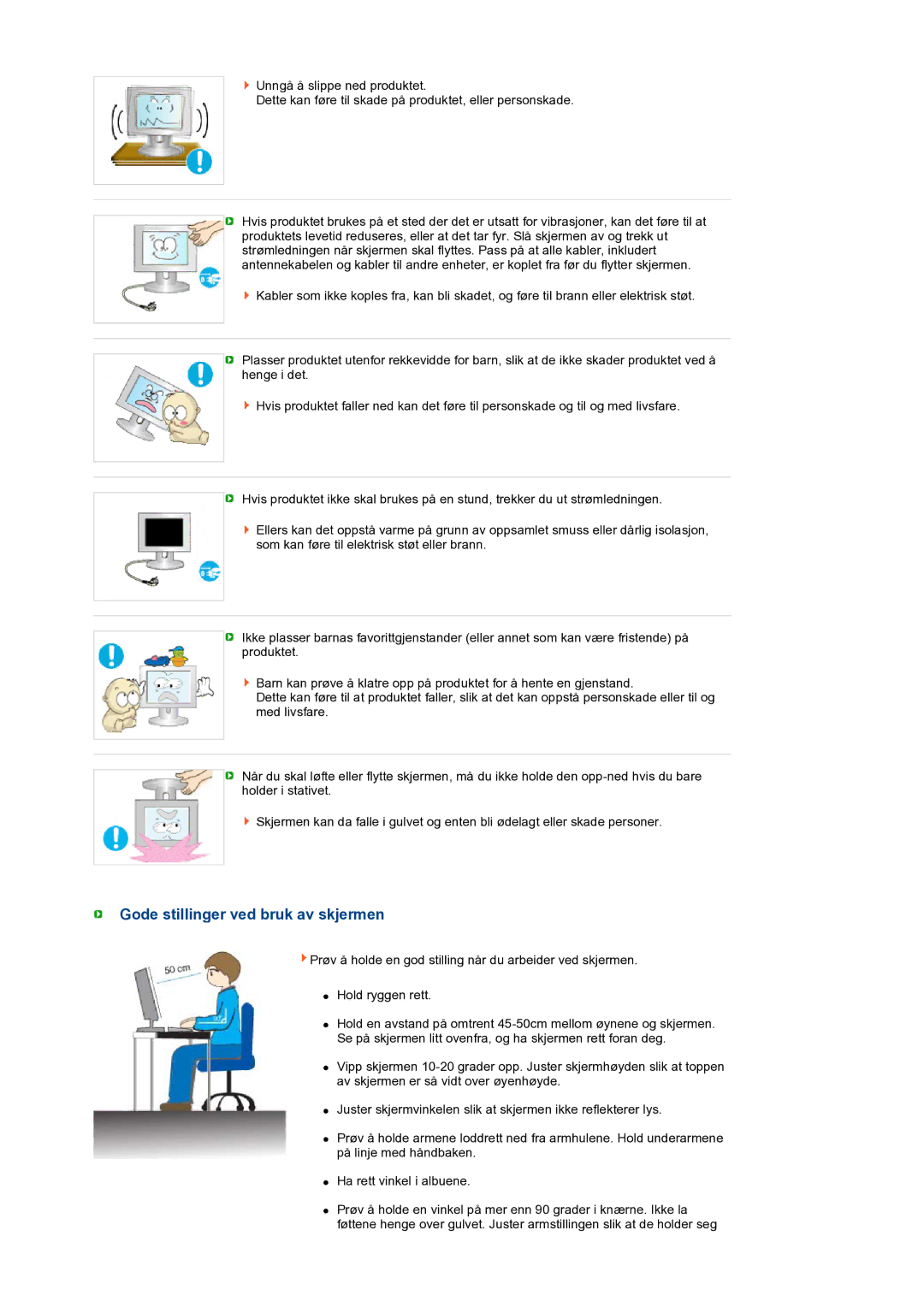 Samsung LS27HUBCBS/EDC, LS27HUBCB/EDC manual Gode stillinger ved bruk av skjermen 