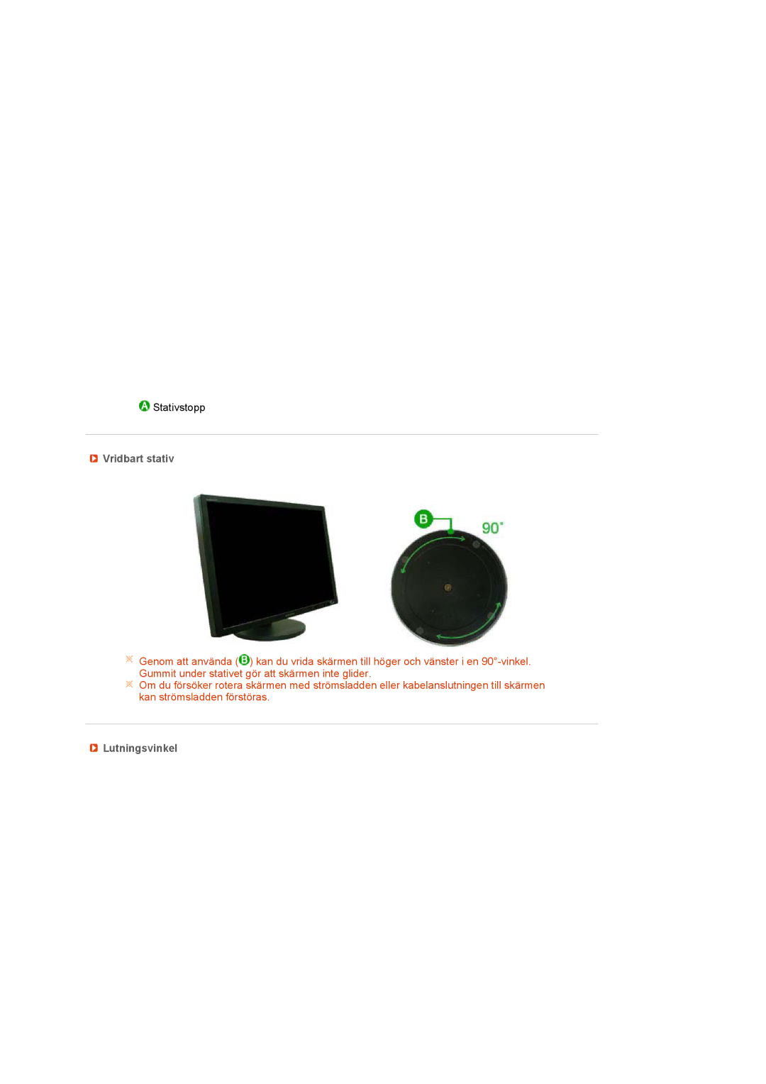 Samsung LS27HUBCB/EDC, LS27HUBCBS/EDC manual Vridbart stativ, Lutningsvinkel 