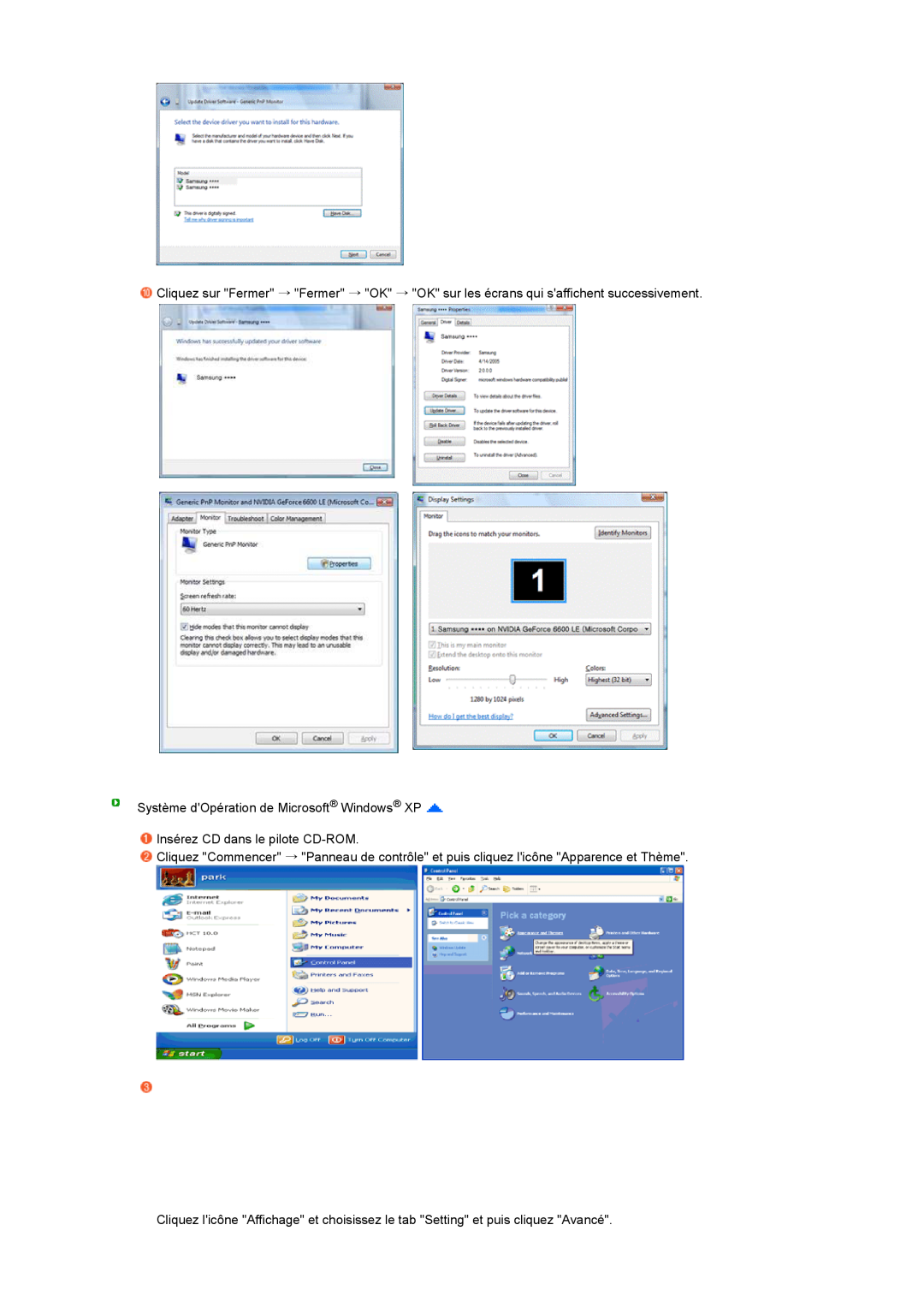 Samsung LS27HUBCBS/EDC, LS27HUBCB/EDC manual Système dOpération de Microsoft Windows XP, Insérez CD dans le pilote CD-ROM 