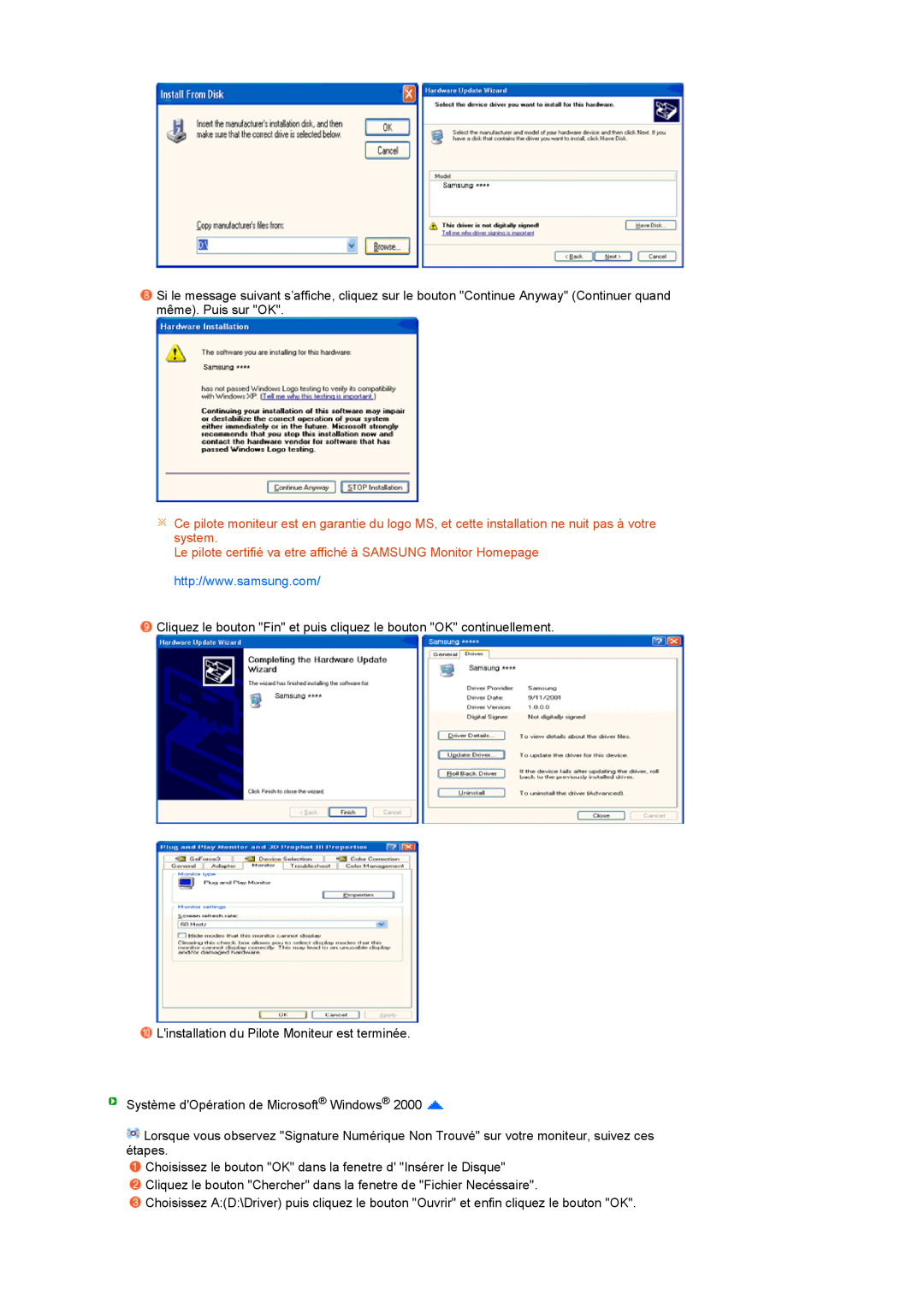 Samsung LS27HUBCBS/EDC, LS27HUBCB/EDC manual Le pilote certifié va etre affiché à SAMSUNG Monitor Homepage 