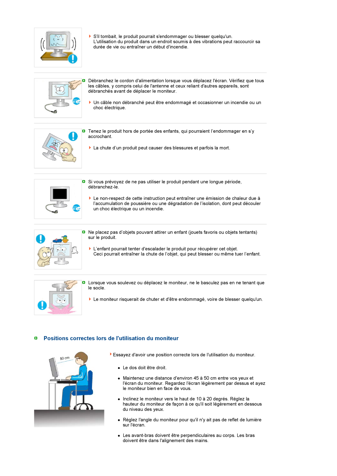 Samsung LS27HUBCBS/EDC, LS27HUBCB/EDC manual Positions correctes lors de lutilisation du moniteur 