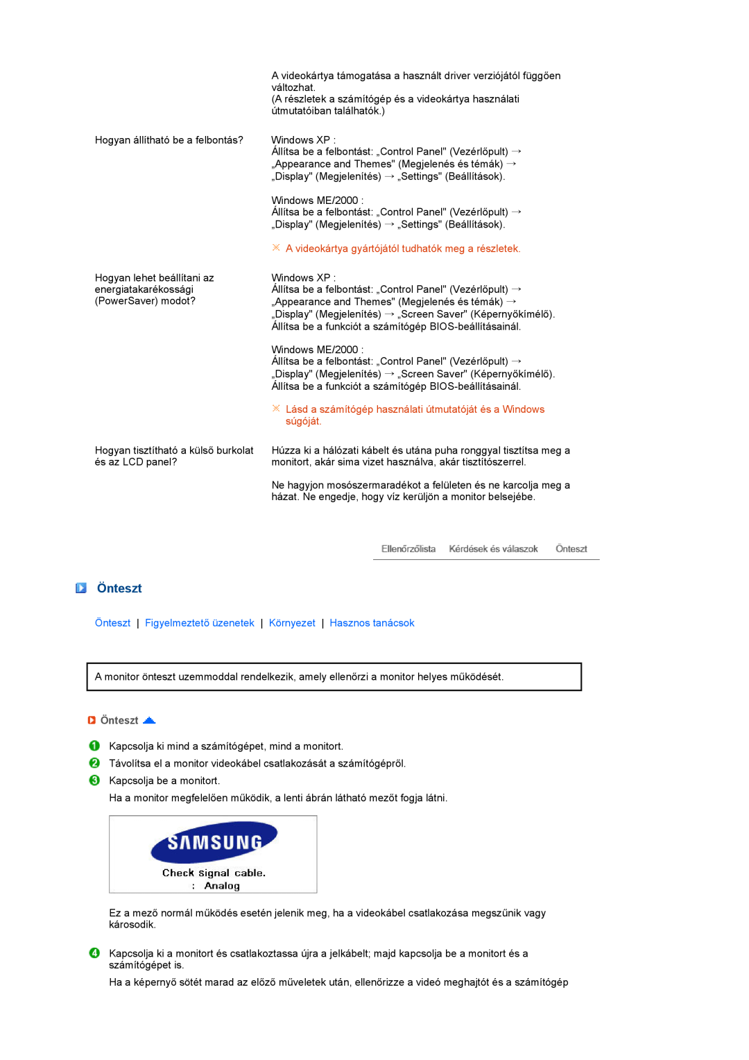 Samsung LS27HUBCB/EDC, LS27HUBCBS/EDC manual Önteszt, A videokártya gyártójától tudhatók meg a részletek, súgóját 